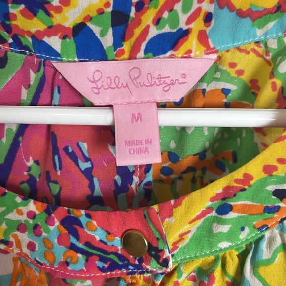 Lilly Pulitzer silk halter floral tank blouse size medium pink blue top tropical - Picture 4 of 5